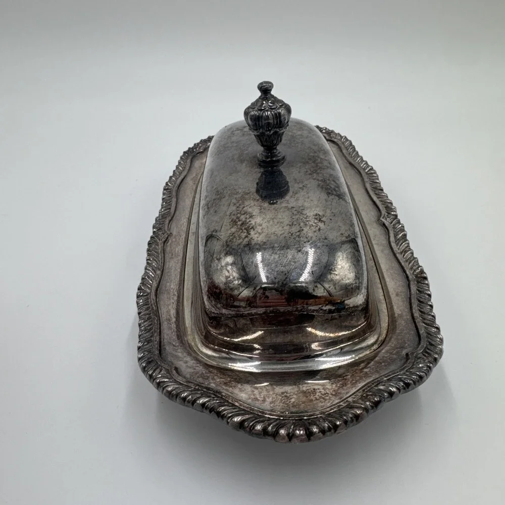 Vintage Webster-Wilcox Staffordshire Silverplate Butter Dish w/ Glass 4487